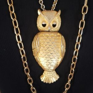 24" Vintage Articulated Double Chain Owl Pendant Necklace